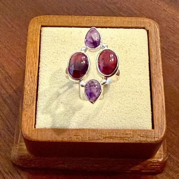 No Brand Jewelry - Unique Natural Amethyst Garnet Gemstone Ring Sterling Silver Size 7 New